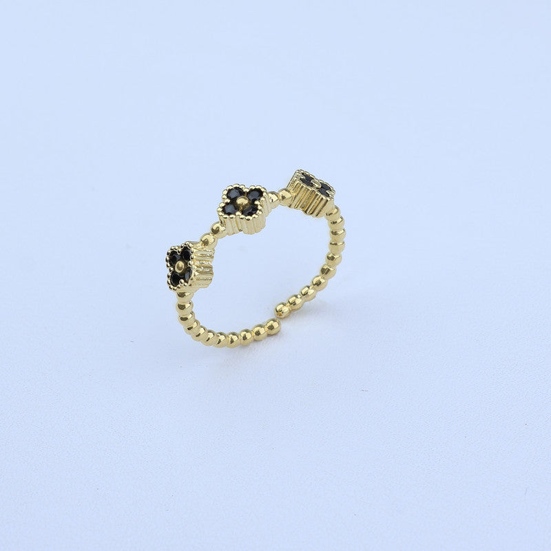 ANILLO AJUSTABLE 3 TREBOLES ONIX NEGRO 701028 - 5889
