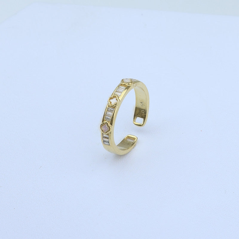 ANILLO AJUSTABLE BAGUETTE Y TREBOLES BEIGE 701037