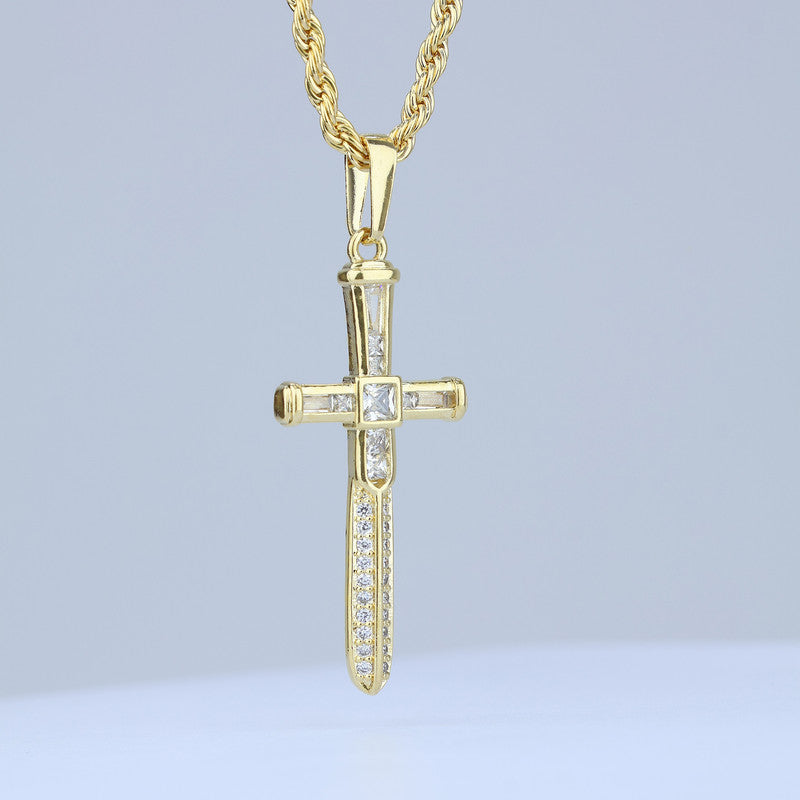 DIJE CRUZ LATINA VINTAGE CRISTALES Y ZIRCONES 43*16MM 706681