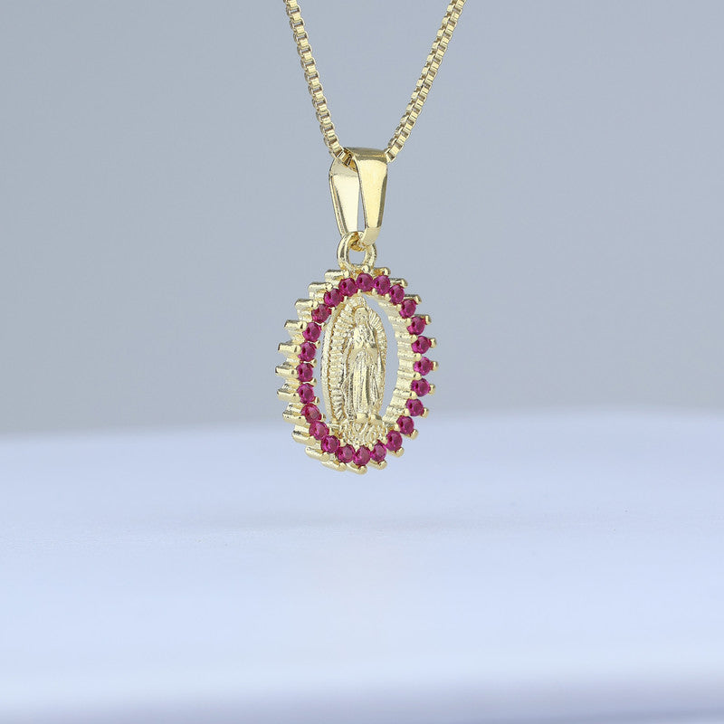 DIJE MEDALLA GUADALUPE 12MM BORDE ZIRCONES ROSA 706791