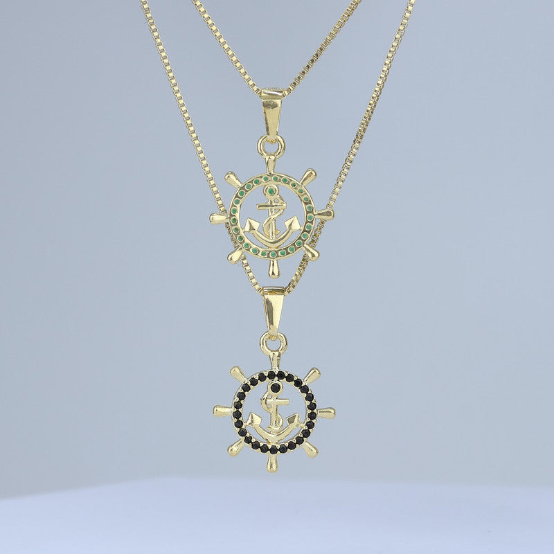 DIJE TIMON ANCLA CON PIEDRAS VERDES Y NEGRAS 706809