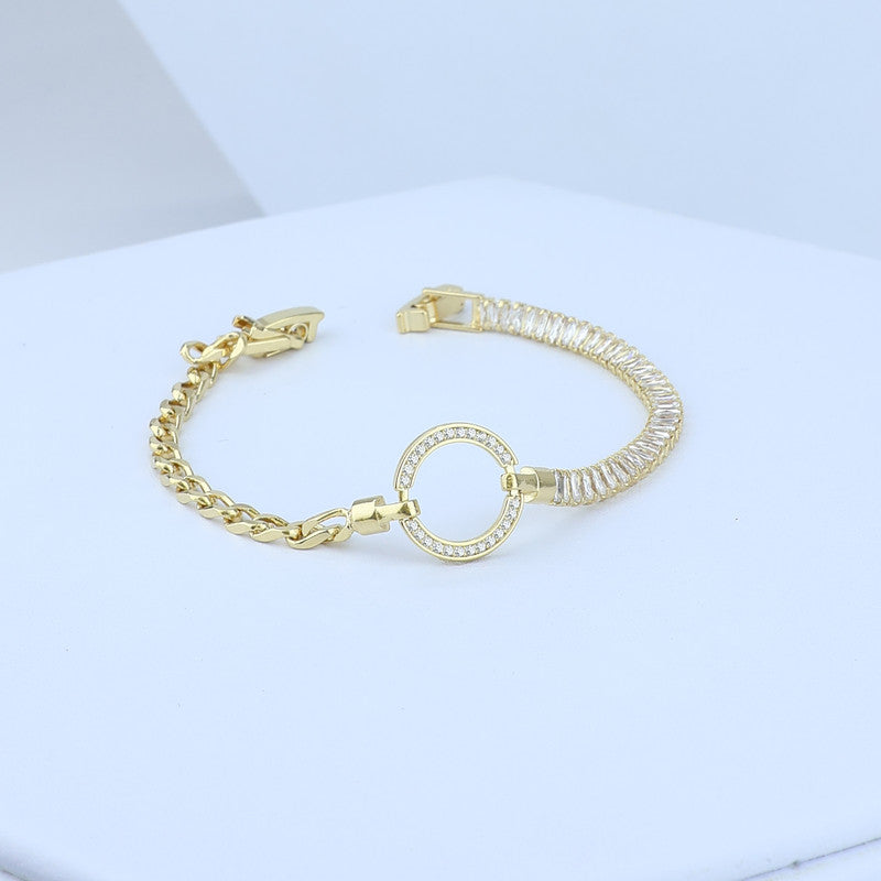 PULSERA TIPO TENNIS BAGUETTE-CUBANA/CENTRO ARO DE ZIRCONE 708465