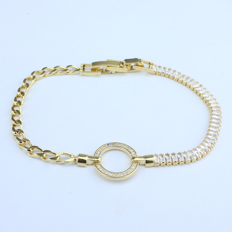 PULSERA TIPO TENNIS BAGUETTE-CUBANA/CENTRO ARO DE ZIRCONE 708465