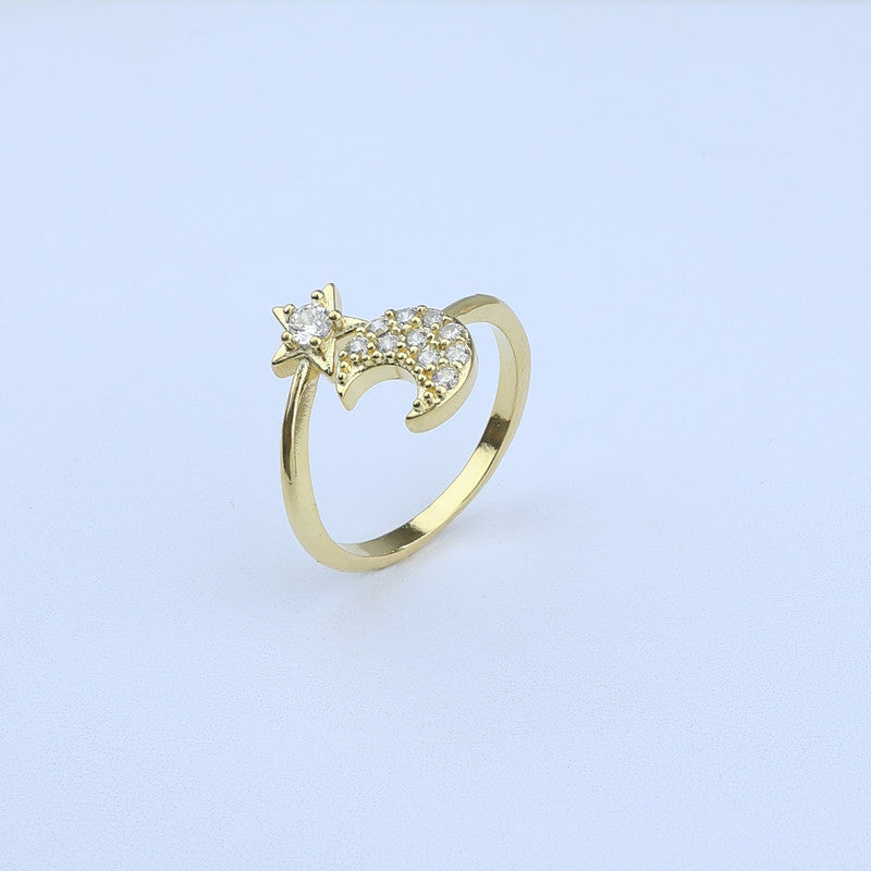 ANILLO AJUSTABLE 2 EXTREMOS LUNA/ESTRELLA CON ZIRCONES 701021