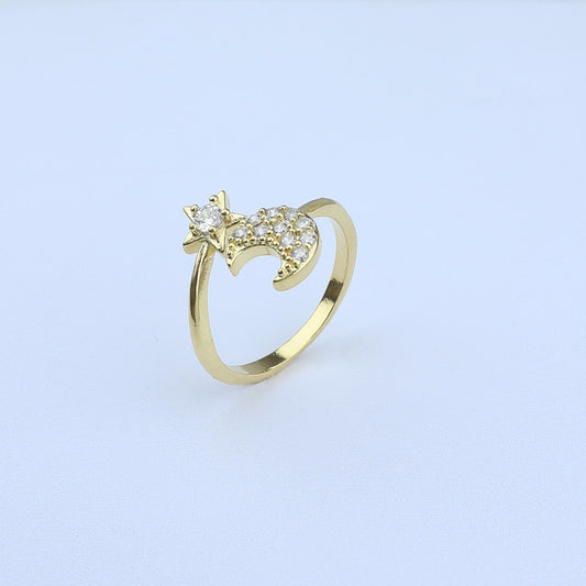 ANILLO AJUSTABLE 2 EXTREMOS LUNA/ESTRELLA CON ZIRCONES 701021