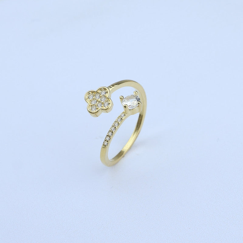 ANILLO AJUSTABLE 2 PUNTAS, TREBOL ZIRCONES Y CRISTAL CON LINE 701018