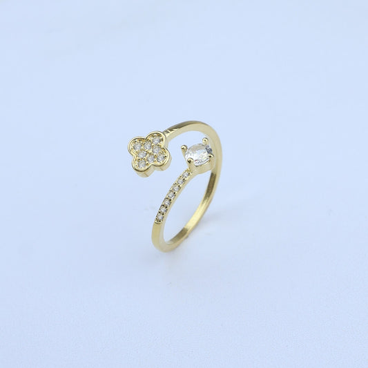 ANILLO AJUSTABLE 2 PUNTAS, TREBOL ZIRCONES Y CRISTAL CON LINE 701018