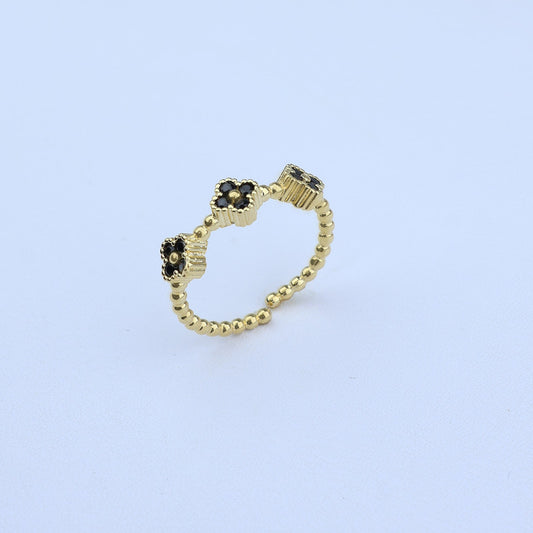 ANILLO AJUSTABLE 3 TREBOLES ONIX NEGRO 701028