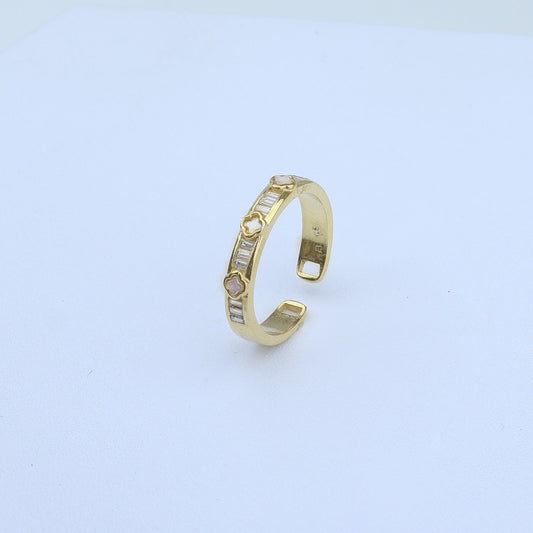 ANILLO AJUSTABLE BAGUETTE Y TREBOLES BEIGE 701037