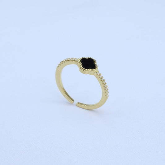 ANILLO AJUSTABLE CENTRO TREBOL NEGRO Y LINEA ZIRCONES 701039