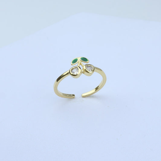 ANILLO AJUSTABLE CEREZAS CRISTAL Y HOJAS VERDES 701033
