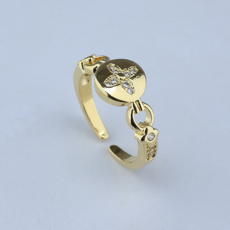 ANILLO AJUSTABLE PLACA CENTRO TREBOL DE ZIRCONES 701097
