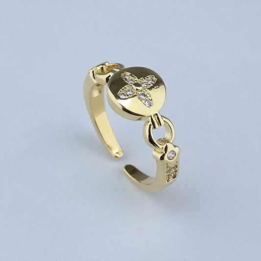 ANILLO AJUSTABLE PLACA CENTRO TREBOL DE ZIRCONES 701097