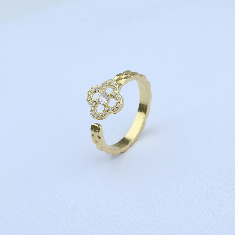 ANILLO AJUSTABLE TREBOL CENTRO CRISTAL BORDE ZIRCONES 701048