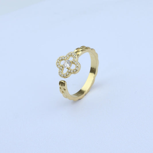 ANILLO AJUSTABLE TREBOL CENTRO CRISTAL BORDE ZIRCONES 701048