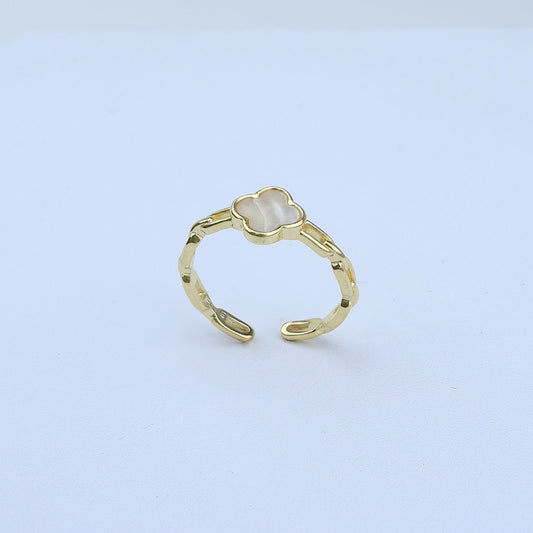 ANILLO AJUSTABLE TREBOL PIEDRA BEIGE 701044