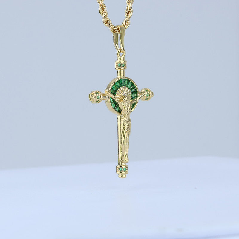 DIJE CRUZ CRISTO RADIADO ESMERALDAS 47*25MM 706685