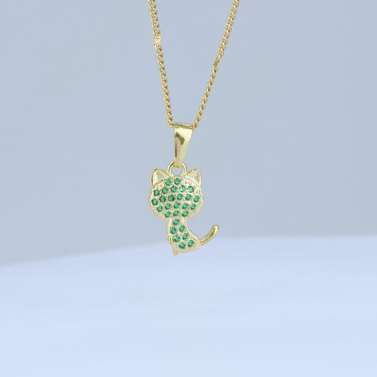 DIJE GATO CON PIEDRA VERDES 18*9MM 706691