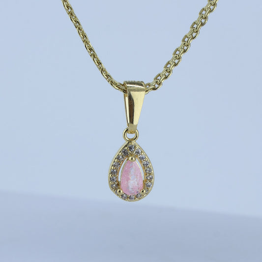 DIJE GOTA PIEDRA ROSA CON HALO 15.5*6MM 706856