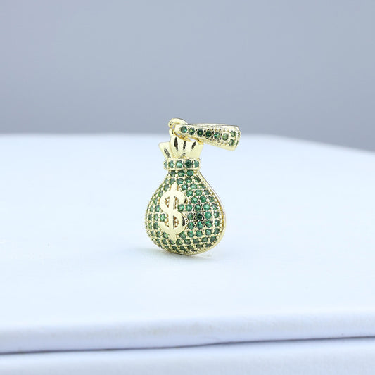 DIJE LAMINADO 18KD SACO DINERO VERDE PL0798