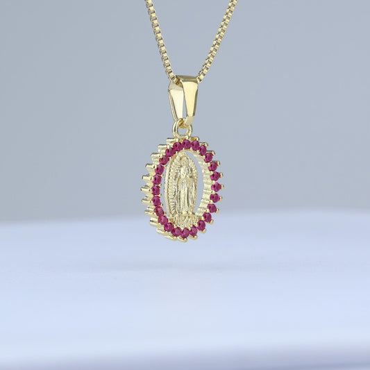 DIJE MEDALLA GUADALUPE 12MM BORDE ZIRCONES ROSA 706791 - 6309