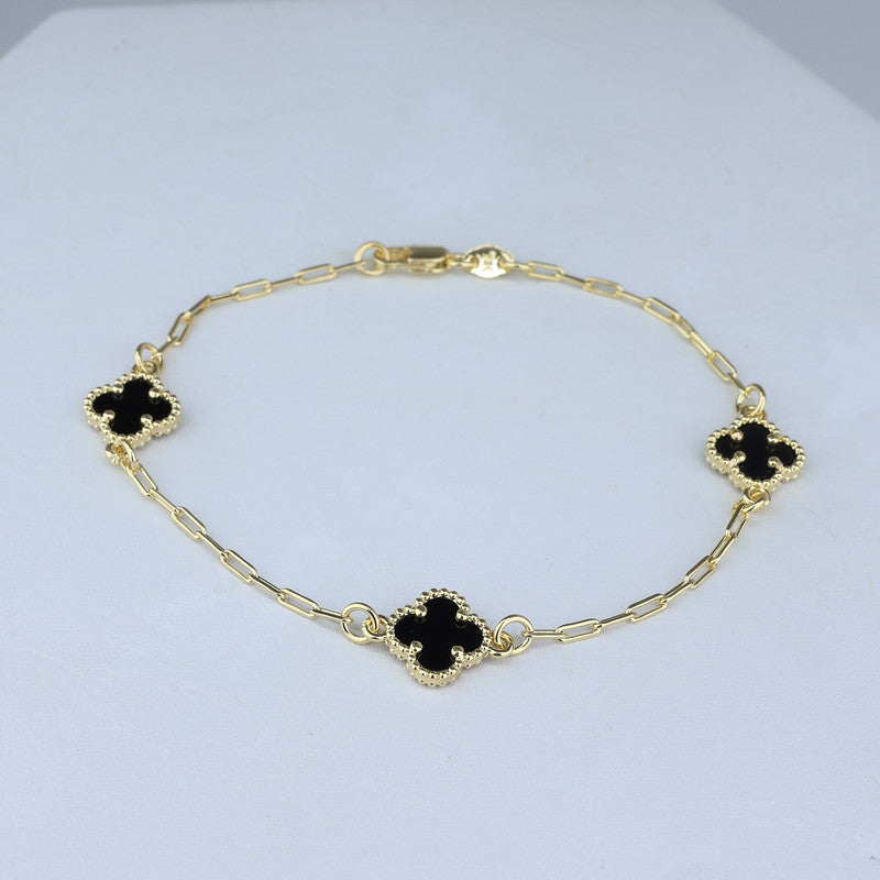PULSERA ESLABON CON TREBOL NEGRO/VERDE 19CM 708515 - 6721
