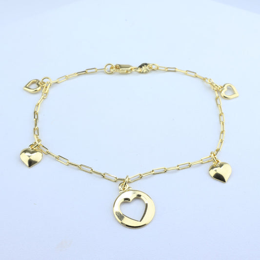 PULSERA TEJIDO ESLABON CON DIJES CORAZONES 18CM 708510