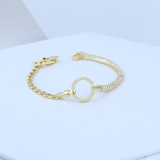 PULSERA TIPO TENNIS BAGUETTE-CUBANA/CENTRO ARO DE ZIRCONE 708465 - 5957