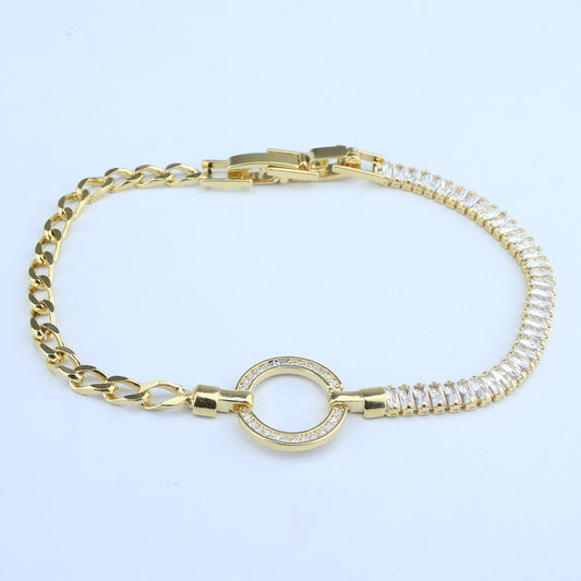 PULSERA TIPO TENNIS BAGUETTE-CUBANA/CENTRO ARO DE ZIRCONE 708465