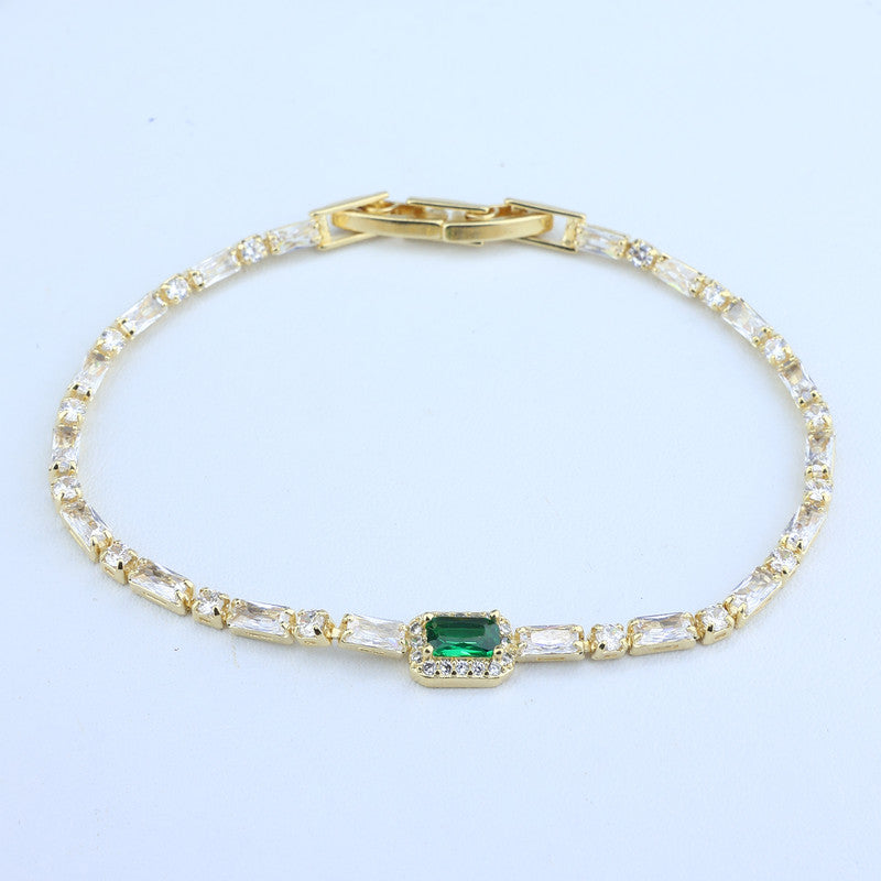 PULSERA TIPO TENNIS CRISTAL-ZIRCON/CENTRO ESMERALDA BORDE 708477