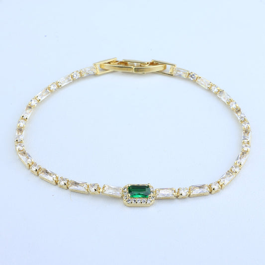 PULSERA TIPO TENNIS CRISTAL-ZIRCON/CENTRO ESMERALDA BORDE 708477
