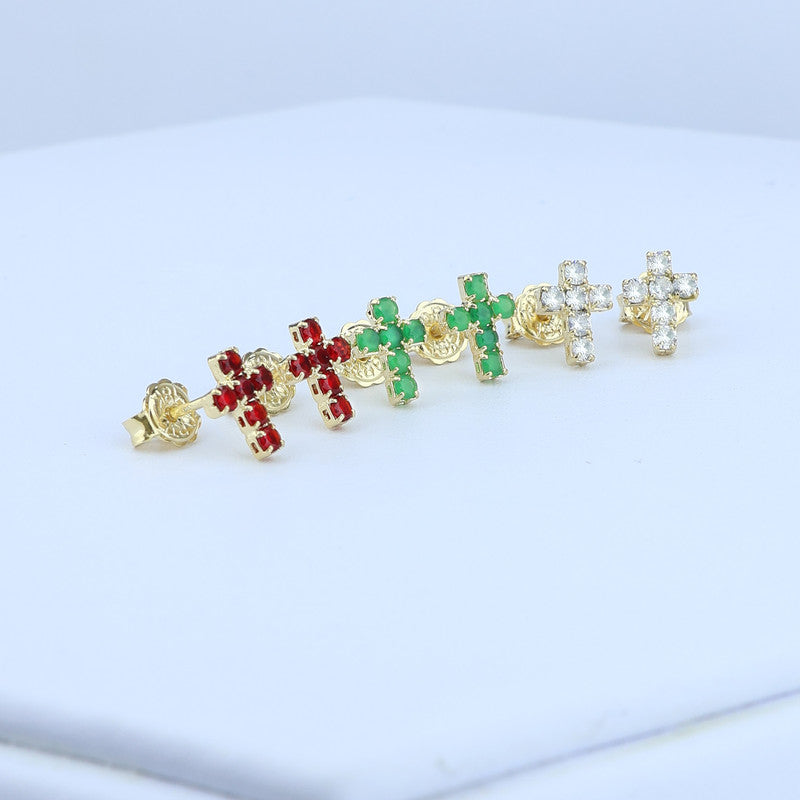 TOPO CRUZ PIEDRAS CRISTAL /RUBI/ ESMERALDA 6*9MM 711546